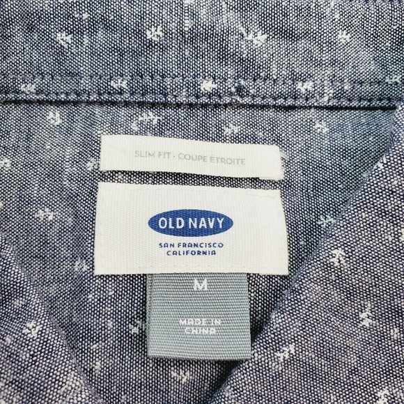 Old Navy Slim Fit Shirt Chambray Blue Floral Long Sleeve M Medium - Picture 4 of 12